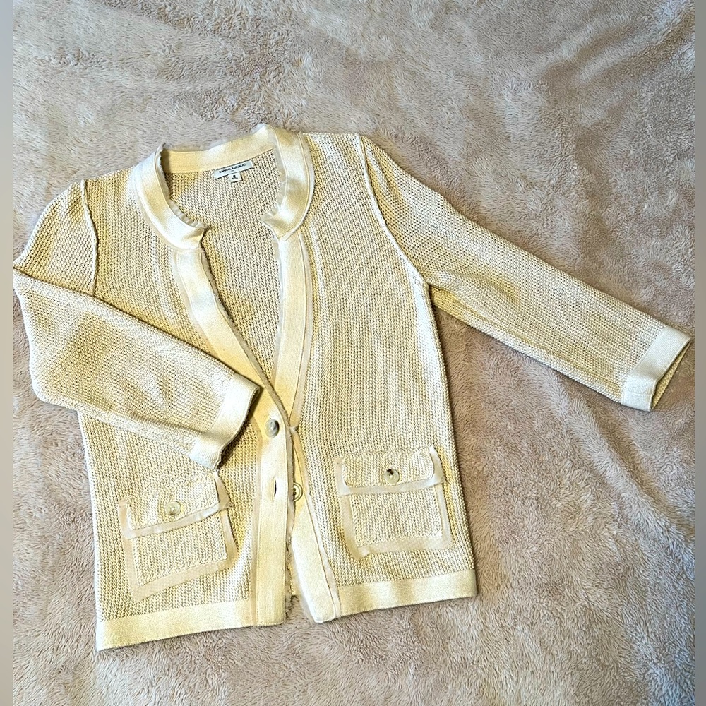 Banana Republic button front cotton sweater cardigan. Light metallic weave.